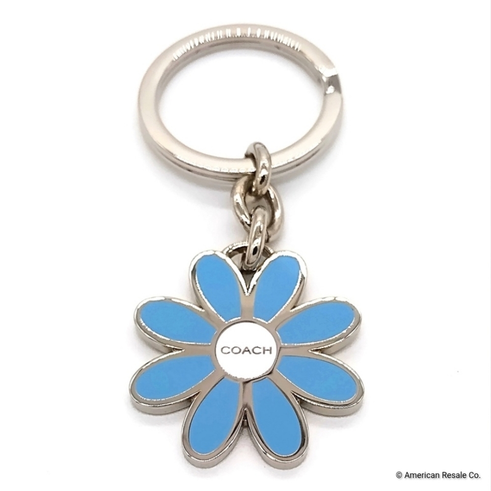 *READ* COACH Vintage Sky Blue Daisy Flower Enamel Keychain FOB Purse Charm - Picture 1 of 6